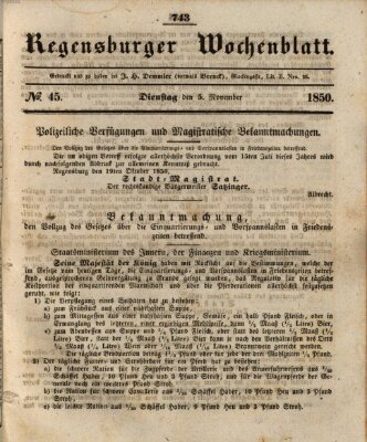 Regensburger Wochenblatt Dienstag 5. November 1850