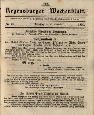 Regensburger Wochenblatt Dienstag 26. November 1850