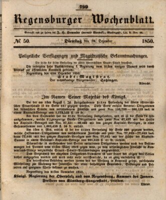 Regensburger Wochenblatt Dienstag 10. Dezember 1850