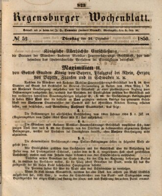 Regensburger Wochenblatt Dienstag 24. Dezember 1850