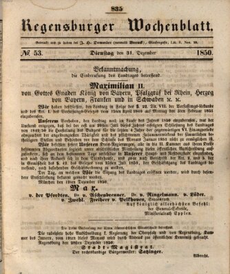 Regensburger Wochenblatt Dienstag 31. Dezember 1850