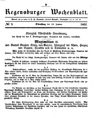 Regensburger Wochenblatt Dienstag 14. Januar 1851