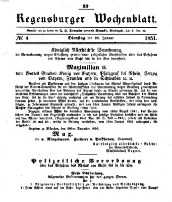 Regensburger Wochenblatt Dienstag 28. Januar 1851