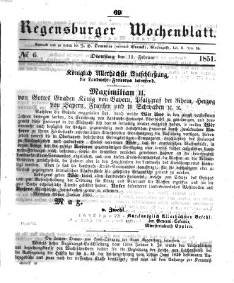 Regensburger Wochenblatt Dienstag 11. Februar 1851