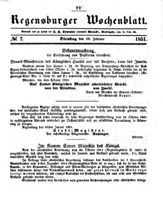 Regensburger Wochenblatt Dienstag 18. Februar 1851