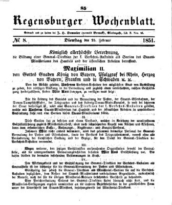 Regensburger Wochenblatt Dienstag 25. Februar 1851