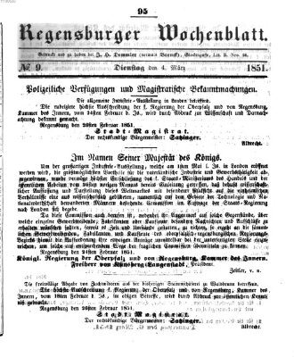 Regensburger Wochenblatt Dienstag 4. März 1851