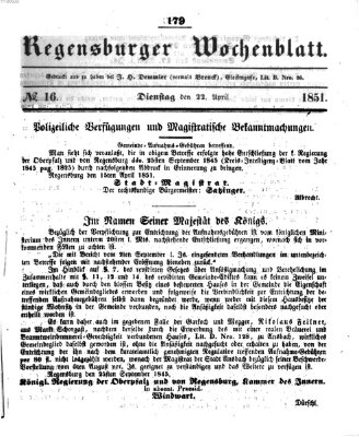 Regensburger Wochenblatt Dienstag 22. April 1851