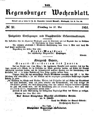 Regensburger Wochenblatt Dienstag 27. Mai 1851