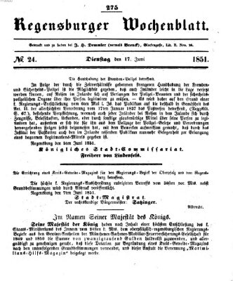 Regensburger Wochenblatt Dienstag 17. Juni 1851