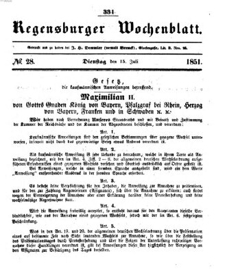 Regensburger Wochenblatt Dienstag 15. Juli 1851
