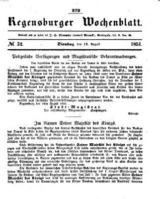 Regensburger Wochenblatt Dienstag 12. August 1851