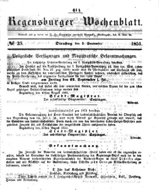 Regensburger Wochenblatt Dienstag 2. September 1851