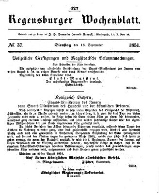 Regensburger Wochenblatt Dienstag 16. September 1851