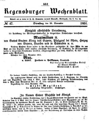 Regensburger Wochenblatt Dienstag 25. November 1851