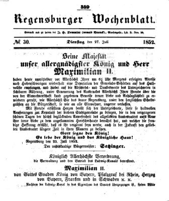 Regensburger Wochenblatt Dienstag 27. Juli 1852