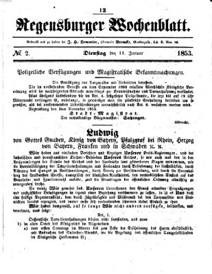 Regensburger Wochenblatt Dienstag 11. Januar 1853