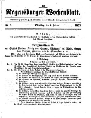 Regensburger Wochenblatt Dienstag 1. Februar 1853