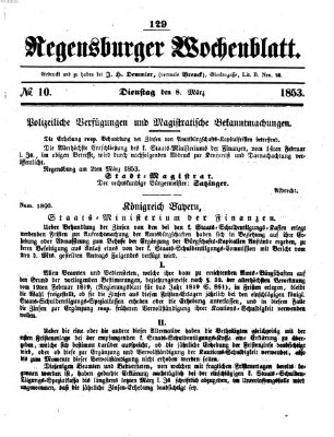 Regensburger Wochenblatt Dienstag 8. März 1853