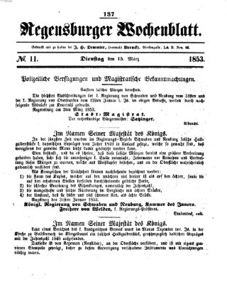 Regensburger Wochenblatt Dienstag 15. März 1853