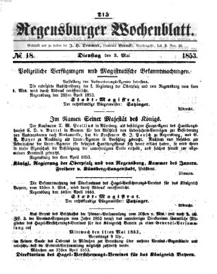 Regensburger Wochenblatt Dienstag 3. Mai 1853