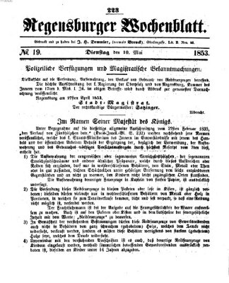 Regensburger Wochenblatt Dienstag 10. Mai 1853