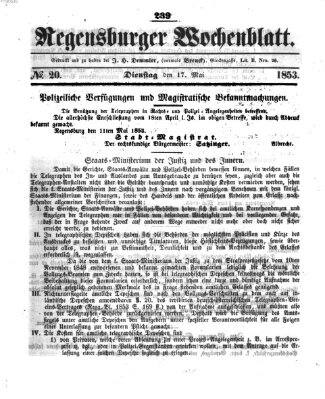 Regensburger Wochenblatt Dienstag 17. Mai 1853