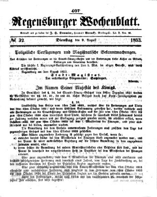 Regensburger Wochenblatt Dienstag 9. August 1853