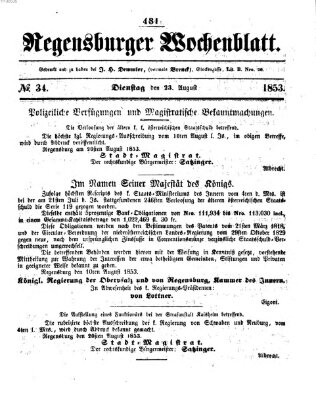 Regensburger Wochenblatt Dienstag 23. August 1853