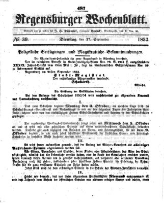 Regensburger Wochenblatt Dienstag 27. September 1853