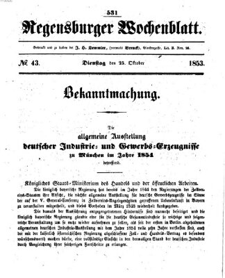 Regensburger Wochenblatt Dienstag 25. Oktober 1853