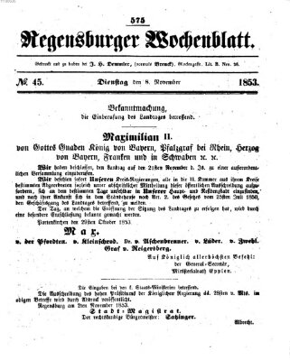 Regensburger Wochenblatt Dienstag 8. November 1853