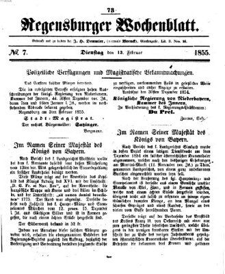 Regensburger Wochenblatt Dienstag 13. Februar 1855