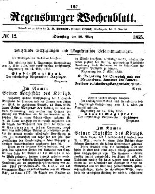 Regensburger Wochenblatt Dienstag 20. März 1855