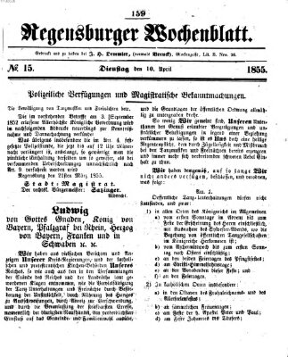 Regensburger Wochenblatt Dienstag 10. April 1855