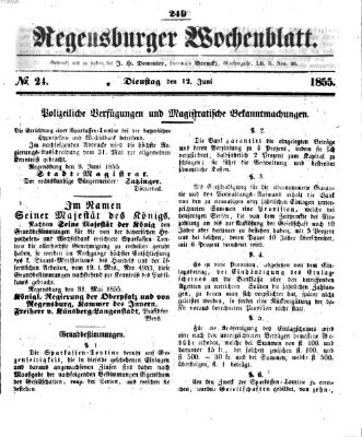 Regensburger Wochenblatt Dienstag 12. Juni 1855