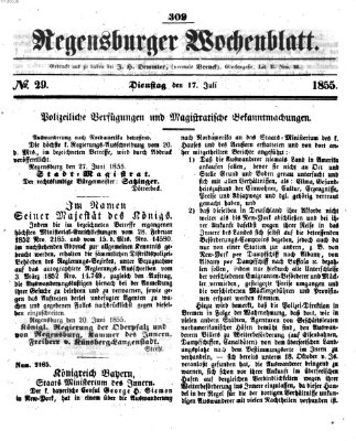 Regensburger Wochenblatt Dienstag 17. Juli 1855