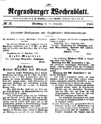 Regensburger Wochenblatt Dienstag 11. September 1855