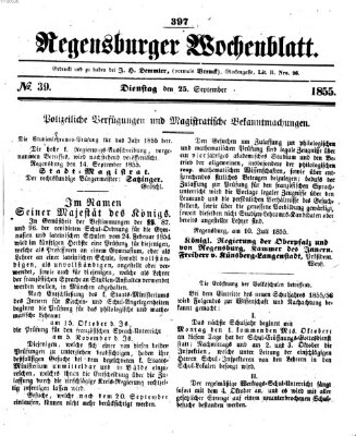 Regensburger Wochenblatt Dienstag 25. September 1855