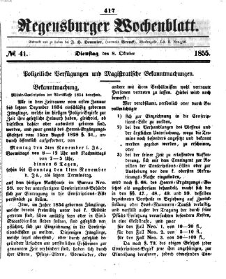 Regensburger Wochenblatt Montag 8. Oktober 1855