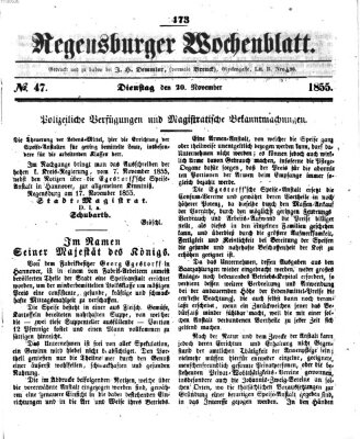 Regensburger Wochenblatt Dienstag 20. November 1855