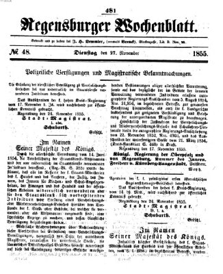 Regensburger Wochenblatt Dienstag 27. November 1855