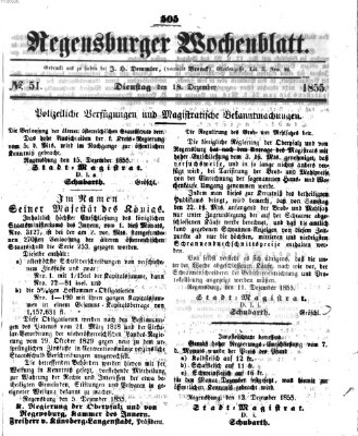 Regensburger Wochenblatt Dienstag 18. Dezember 1855