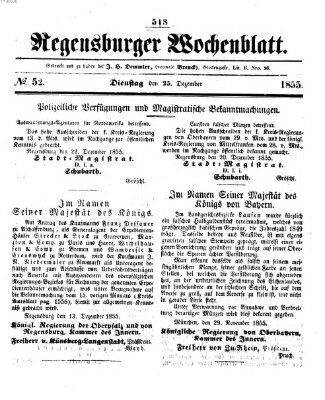 Regensburger Wochenblatt Dienstag 25. Dezember 1855