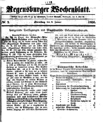 Regensburger Wochenblatt Dienstag 8. Januar 1856