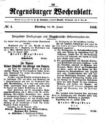 Regensburger Wochenblatt Dienstag 22. Januar 1856