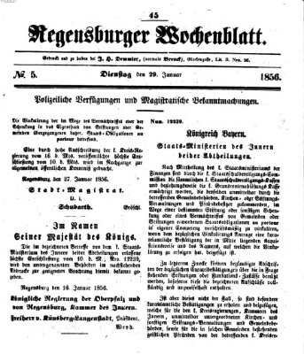 Regensburger Wochenblatt Dienstag 29. Januar 1856