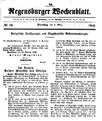 Regensburger Wochenblatt Dienstag 4. März 1856