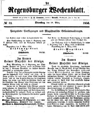 Regensburger Wochenblatt Dienstag 18. März 1856