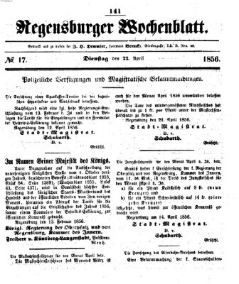 Regensburger Wochenblatt Dienstag 22. April 1856